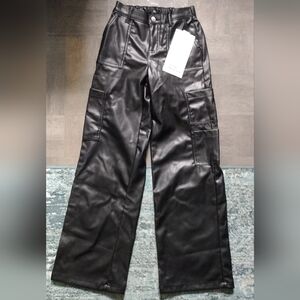 NWT Faux Leather Wide Leg Cargo Pants